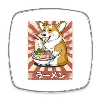 Ramen Corgi Dog Noodle Soup Ramen - Square fridge magnet - white - Front