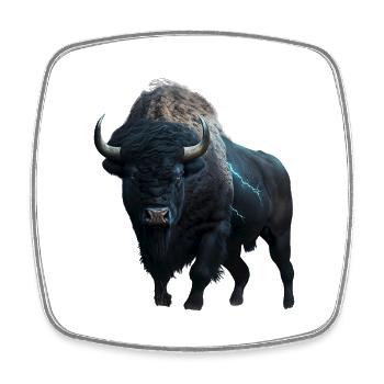 Bison schwarz Büffel mit Blitzen und Donner stark - Viereckiger Kühlschrankmagnet - Weiß - Vorne