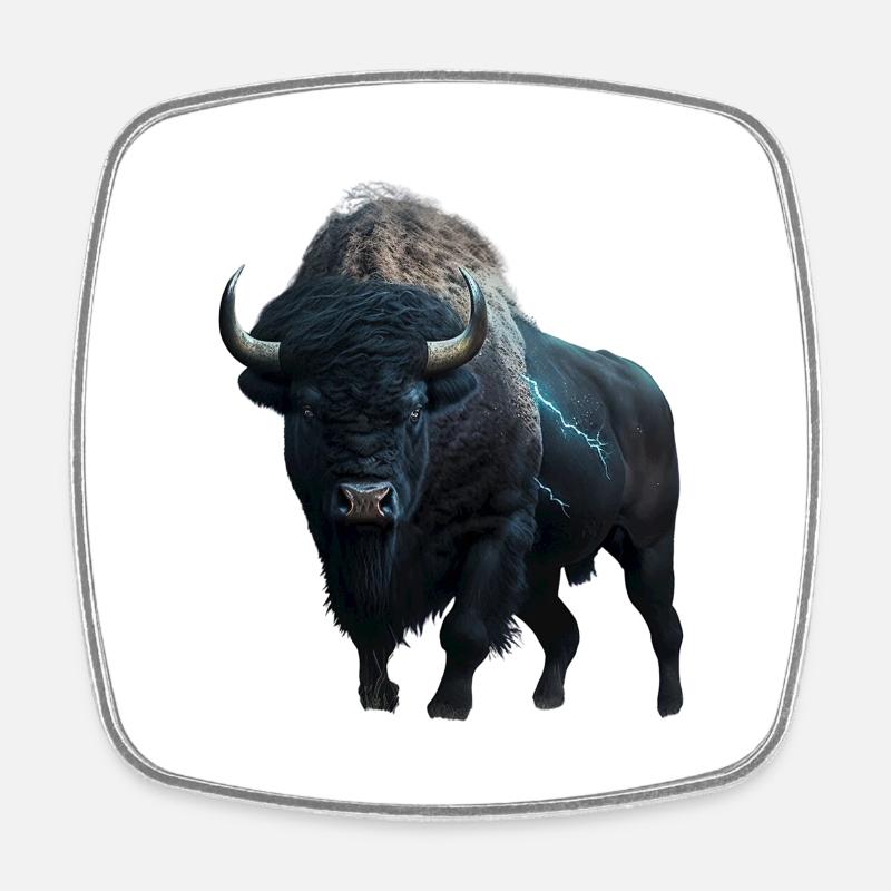 Bison schwarz Büffel mit Blitzen und Donner stark - Viereckiger Kühlschrankmagnet - Weiß