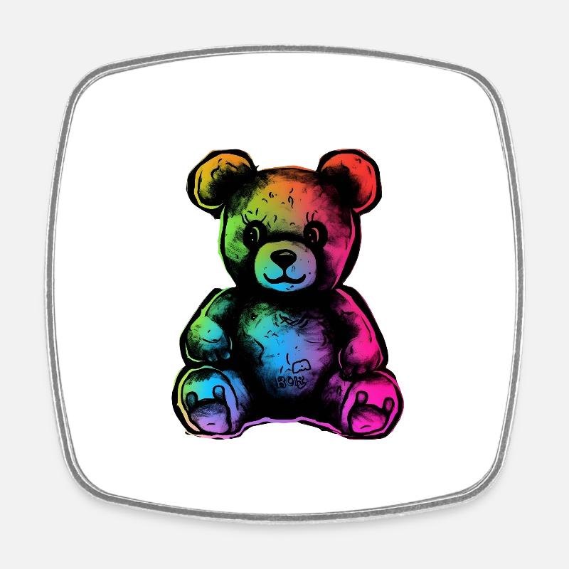 Regenbogen-Teddybär - Viereckiger Kühlschrankmagnet - Weiß