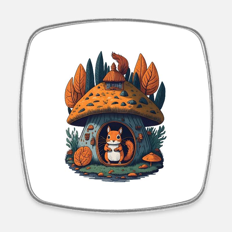 Pilz-Cottage-Eichhörnchen - Viereckiger Kühlschrankmagnet - Weiß