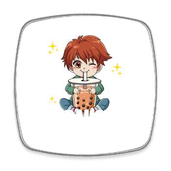 Bubble Tea Anime Boy Boba Tea Bobaholic - Magnet carré - blanc - Devant