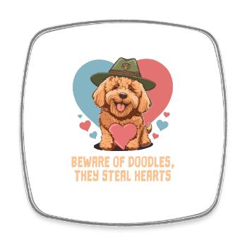 Beware Of Doodles They Steal Hearts Goldendoodle - Square fridge magnet - white - Front