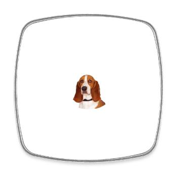 Vorsicht vor dem Herrchen - Basset Hound - Viereckiger Kühlschrankmagnet - Weiß - Vorne