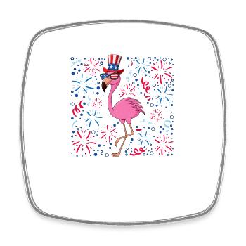 4th Of July Day Drunk Flamingo US Flag Freedom - Viereckiger Kühlschrankmagnet - Weiß - Vorne