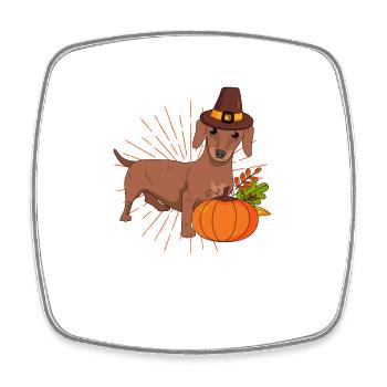 Pilgrim Dackel Kürbis Blätter Thanksgiving - Viereckiger Kühlschrankmagnet - Weiß - Vorne