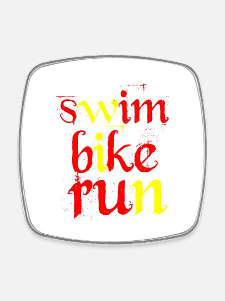 Triathlon Swim Bike Run Marathon - Viereckiger Kühlschrankmagnet - Weiß