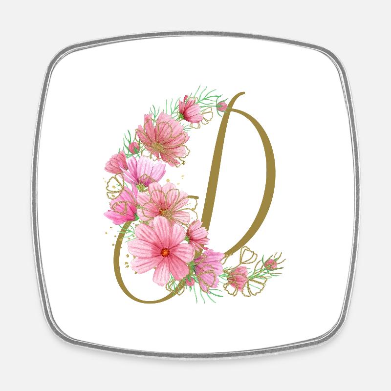 Flower tendril with letter D - Square fridge magnet - white