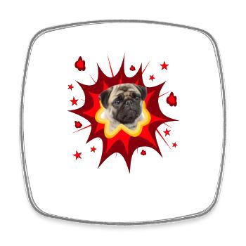 Comic Dog Design - Pow - Pug - Square fridge magnet - white - Front