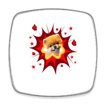 Comic Dog Design - Pow - Spitz miniature - Poméranien - Magnet carré - blanc - Devant