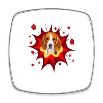 Comic Dog Design - Pow - Beagle - Square fridge magnet - white - Front