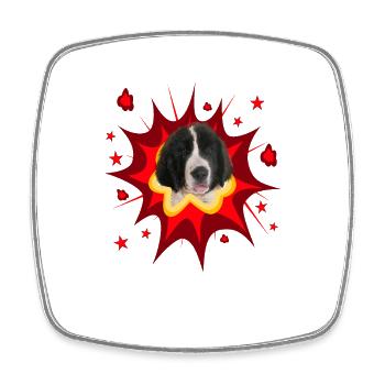 Comic Dog Design - Pow - Landseer - Square fridge magnet - white - Front