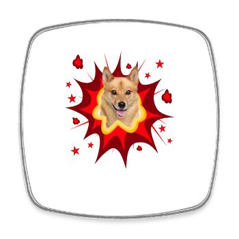 Comic Hund Design - Pow - Finnischer Spitz - Viereckiger Kühlschrankmagnet - Weiß - Vorne