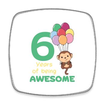 Monkey for 6th birthday children six years old - Square fridge magnet - white - Front