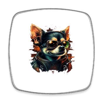 Chihuahua | Motard | Moto | Chien | Papa | - Magnet carré - blanc - Devant