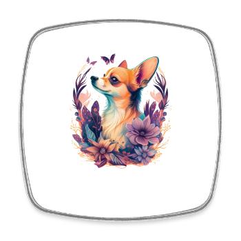 Chihuahua | Niedlicher Hund | Schön | Blumen - Viereckiger Kühlschrankmagnet - Weiß - Vorne