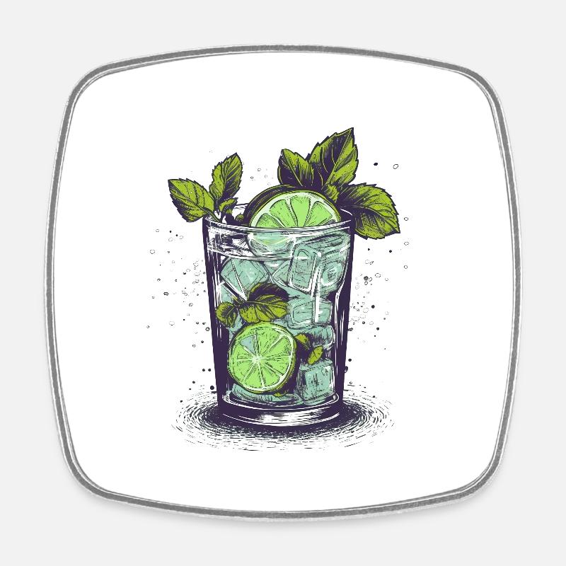Mojito Time - Cool cocktail motif - Square fridge magnet - white