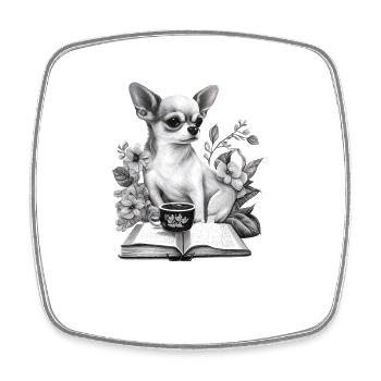 Chihuahua | Buch | Kaffee | Tee | Lesen | Hund | - Viereckiger Kühlschrankmagnet - Weiß - Vorne