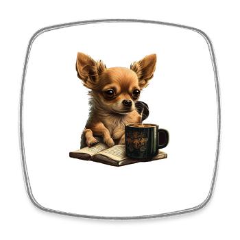 Chihuahua | Buch | Kaffee | Tee | Lesen | Hund | - Viereckiger Kühlschrankmagnet - Weiß - Vorne