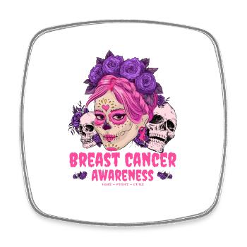 Sugar Skull Pink Ribbon Brustkrebs Bewusstsein - Viereckiger Kühlschrankmagnet - Weiß - Vorne