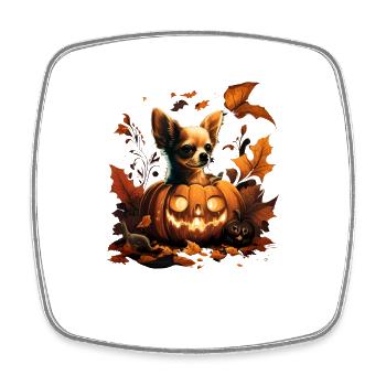 Chihuahua Costume d'Halloween - Citrouille - Magnet carré - blanc - Devant