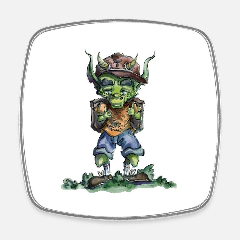 Dragon Going To School - Square fridge magnet - white