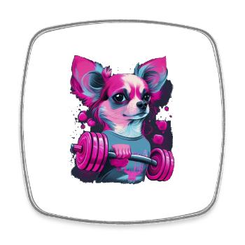 Pink Chihuahua | Fitness Girl Gym Sport Dumbbell - Square fridge magnet - white - Front