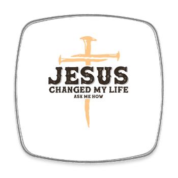 Jesus hat mein Leben verändert, 1 Kreuz 3 Nägel 4 gegeben - Viereckiger Kühlschrankmagnet - Weiß - Vorne