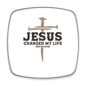 Jesus hat mein Leben verändert, 1 Kreuz 3 Nägel 4 gegeben - Viereckiger Kühlschrankmagnet - Weiß - Vorne