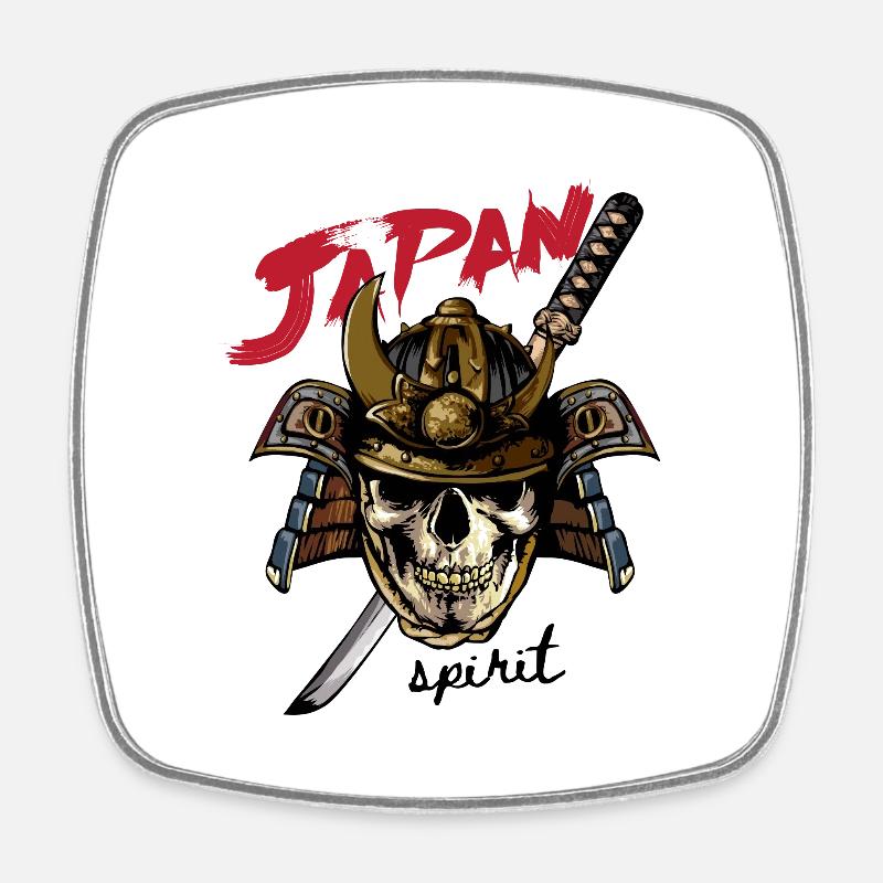 skull in samurai helmet - Square fridge magnet - white