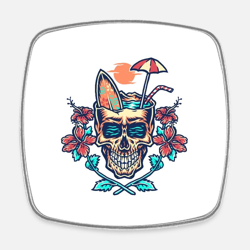Plage d’été Skull - Magnet carré - blanc