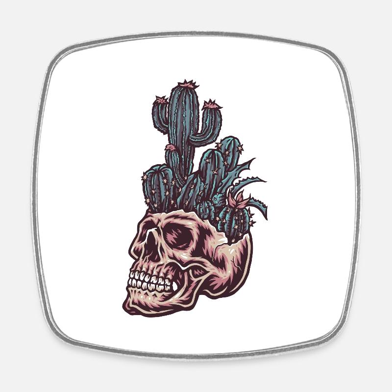 Crâne avec cactus - Magnet carré - blanc