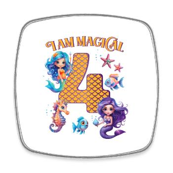 Mermaid Anniversaire 4 ans - Magnet carré - blanc - Devant