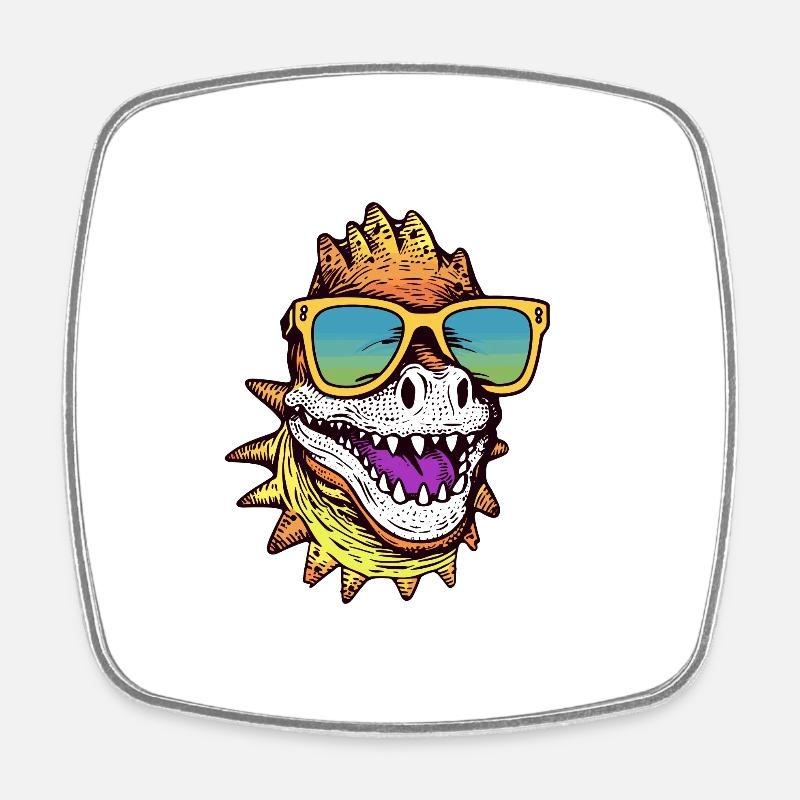Happy Dinosaur Wearing Glasses - Square fridge magnet - white