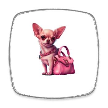 Pink Chihuahua | Rosa Handtasche Welpe Girlie - Viereckiger Kühlschrankmagnet - Weiß - Vorne