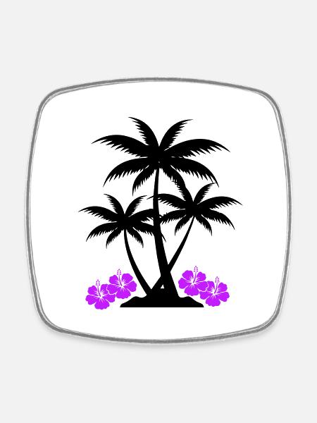 Palm hibiscus - Square fridge magnet - white