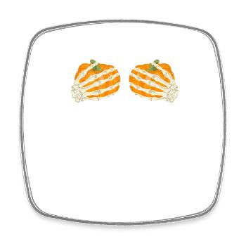 Skeleton Pumpkin Breasts Hand Funny Halloween - Square fridge magnet - white - Front
