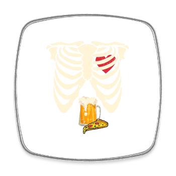 Papa Skelett Halloween Bier Pizza Lustig Schwanger - Viereckiger Kühlschrankmagnet - Weiß - Vorne