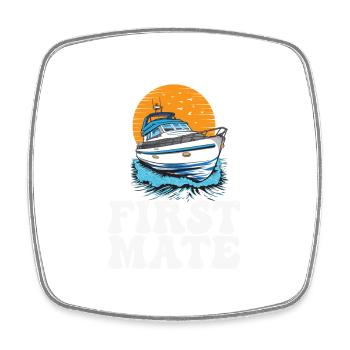 First Mate Motorboating Squad Lake Life Pontoon - Square fridge magnet - white - Front