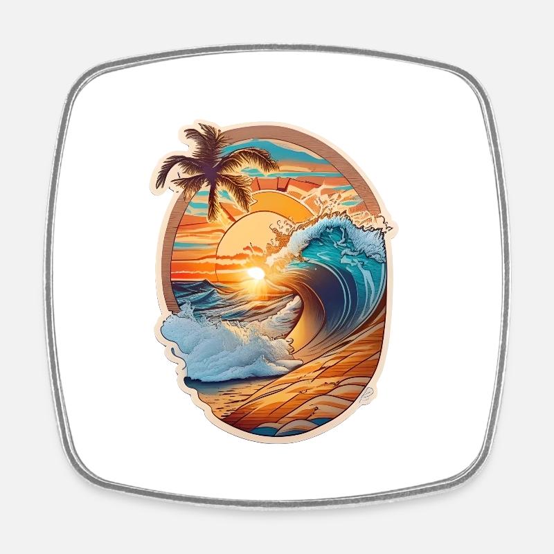 plage et vague - Magnet carré - blanc