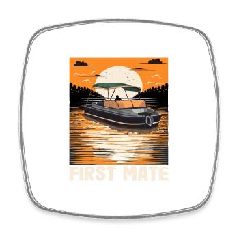 First Mate Motorboating Squad Lake Life Pontoon - Square fridge magnet - white - Front