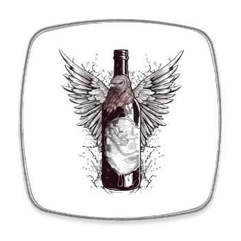 Bottle of winged wine n°3 - Square fridge magnet - white - Front