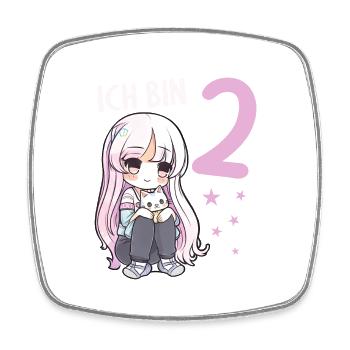 2 Jahre Mädchen Anime Kawaii Katze 2. Geburtstag - Viereckiger Kühlschrankmagnet - Weiß - Vorne