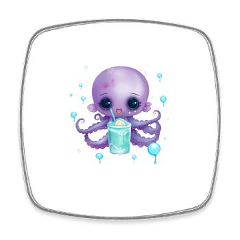 Cute Octo mit Sommer Drink - Viereckiger Kühlschrankmagnet - Weiß - Vorne