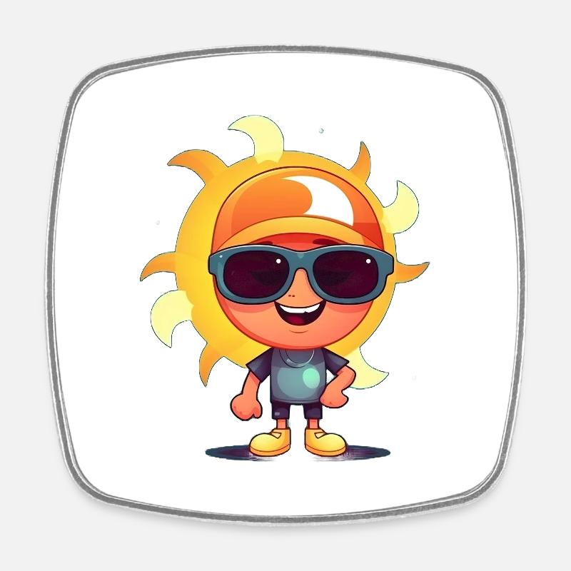 Soleil avec lunettes de soleil - Magnet carré - blanc