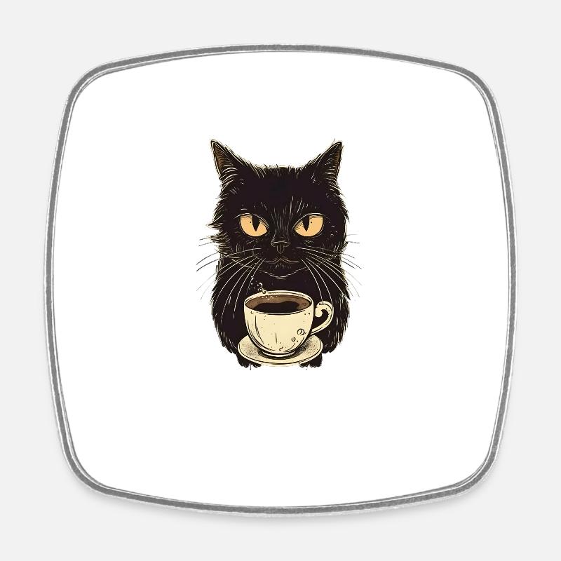 Schwarze Katze mit Kaffee - Viereckiger Kühlschrankmagnet - Weiß