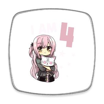 4 ans Fille Anime Kawaii Cat 4ème anniversaire - Magnet carré - blanc - Devant