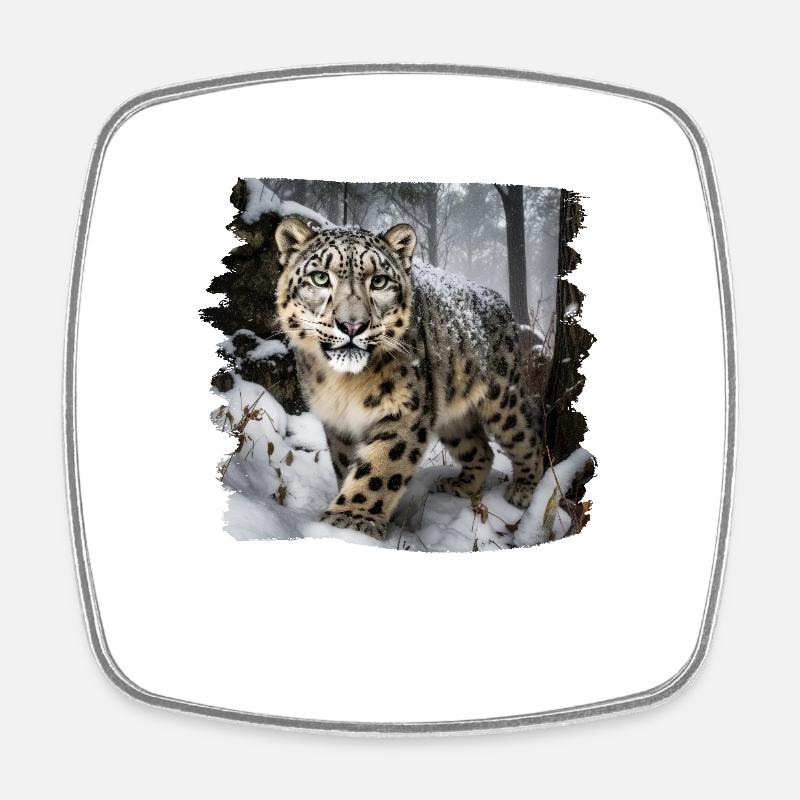 Léopard des neiges Léopard des neiges - Magnet carré - blanc