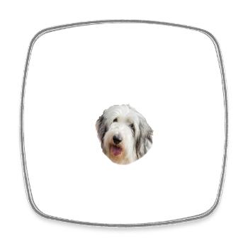 Vorsicht - Bissiges Frauchen Old English Sheepdog - Viereckiger Kühlschrankmagnet - Weiß - Vorne