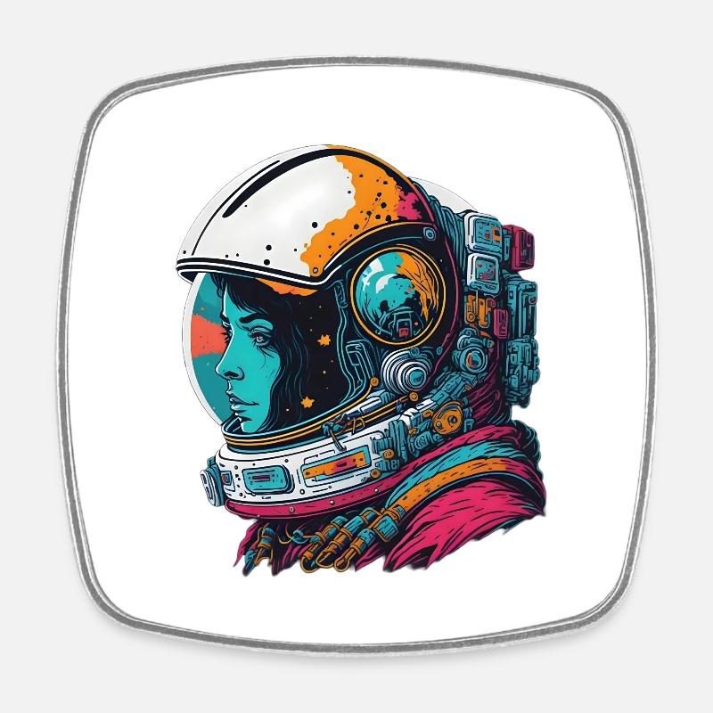 Abstract astronaut in space - Square fridge magnet - white